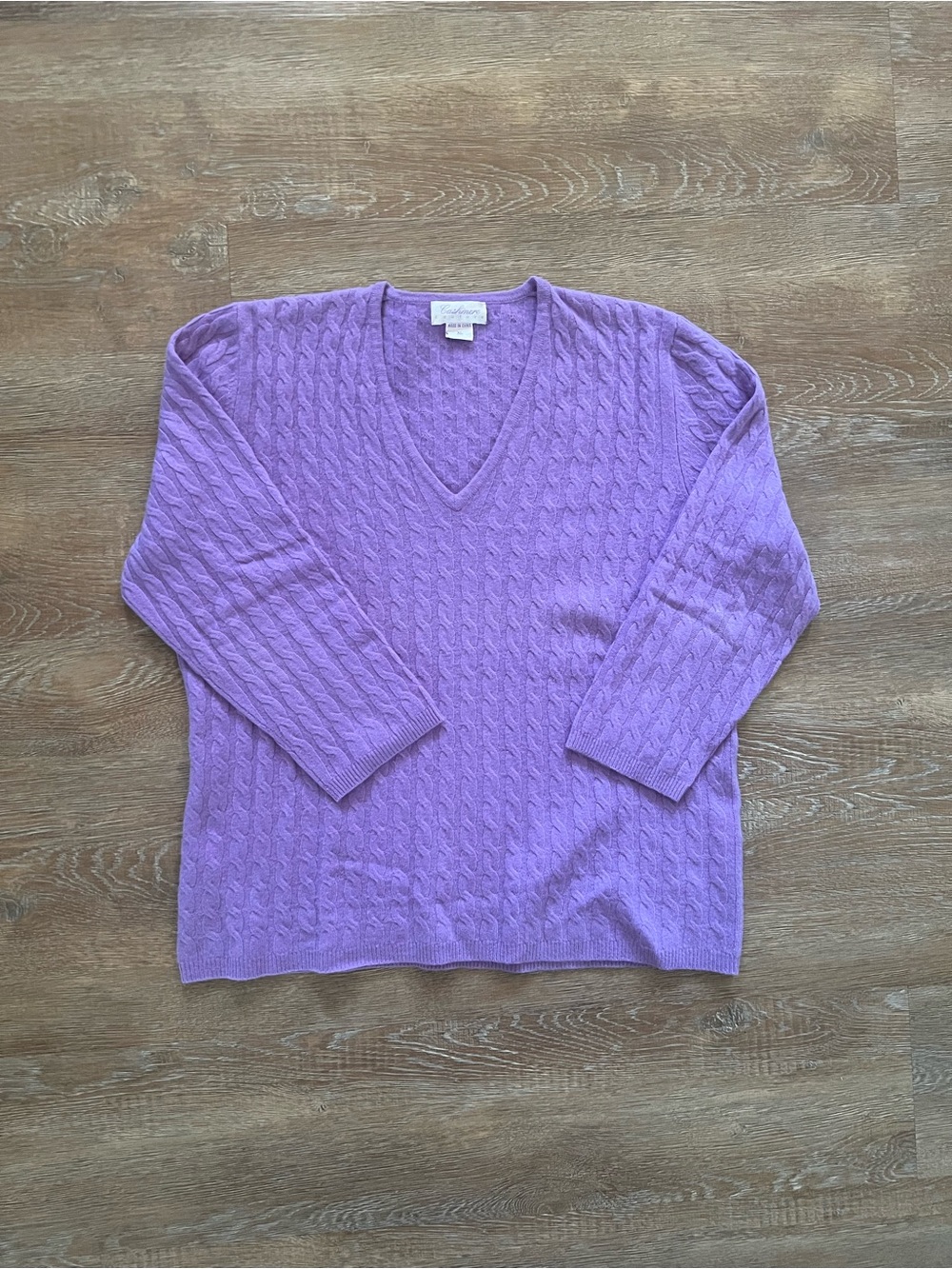 Cashmere Couture 100% Cashmere Purple Cable Knit V-Neck Sweater | XL